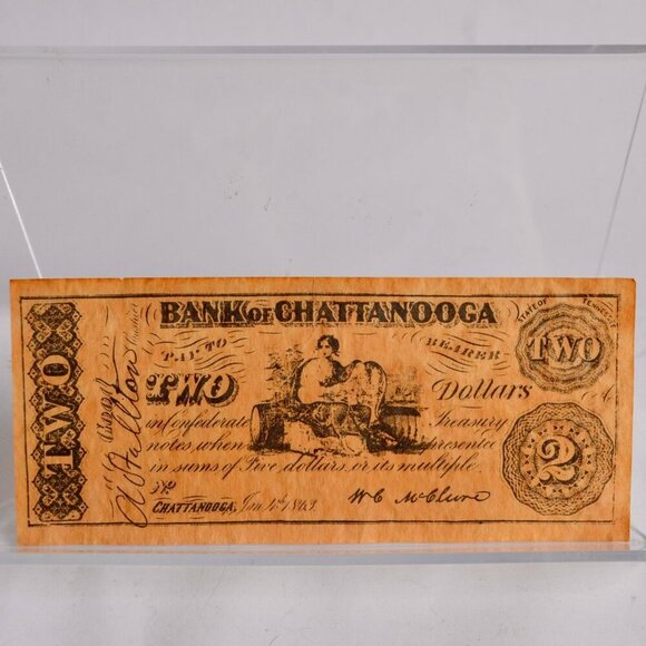 Bank of Chattanooga $2 Confederate Bill Reproduction 1863 - Picture 1 of 6